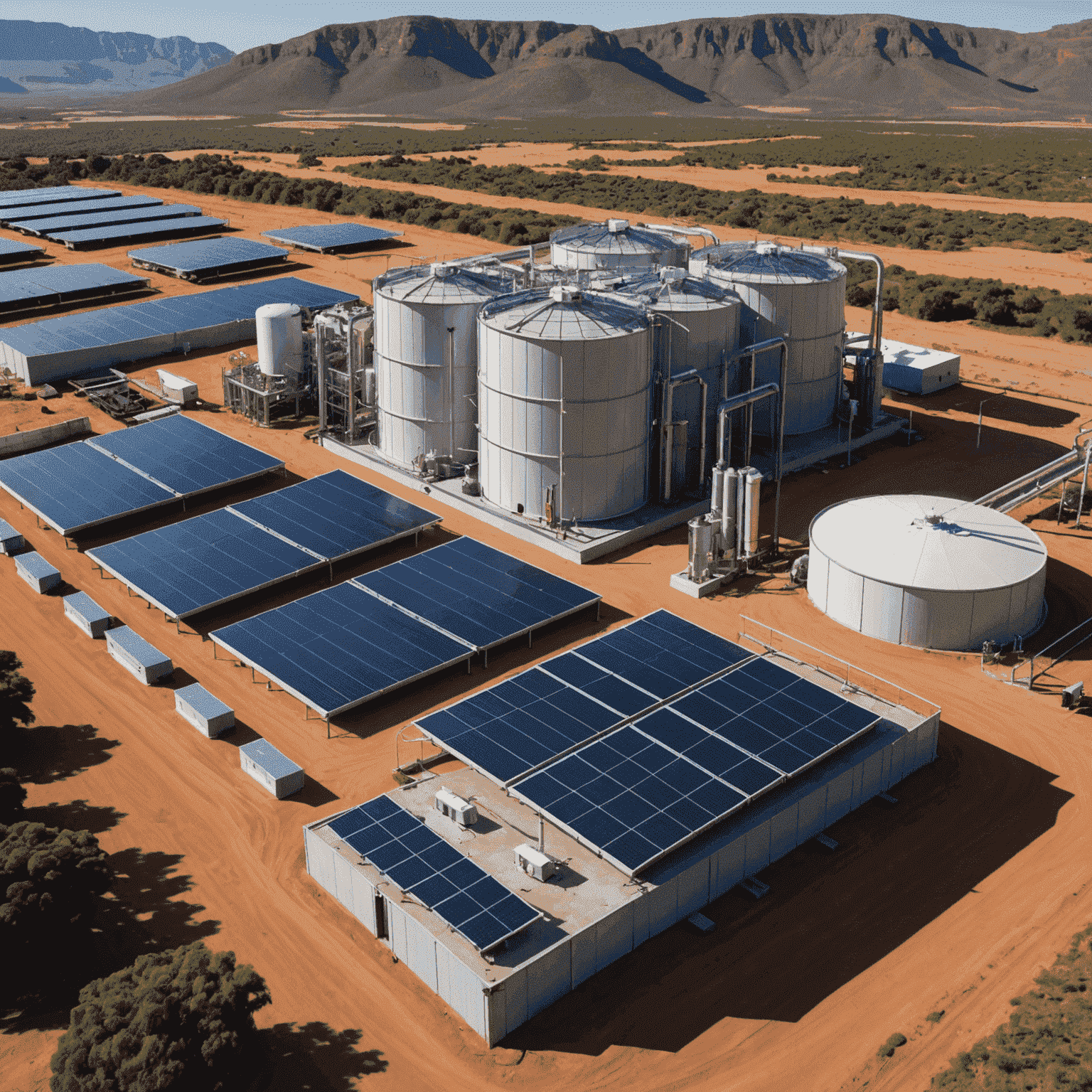 Advanced water treatment facility in South Africa with modern filtration systems and solar panels