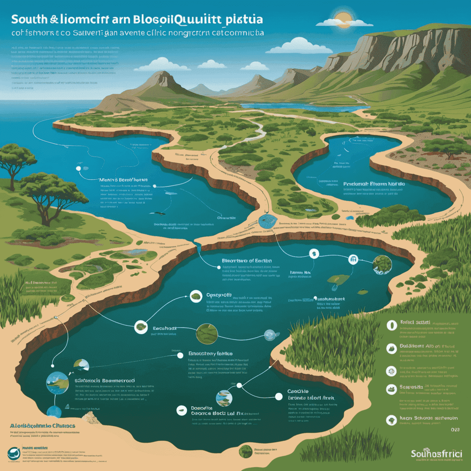 Infographic showing the interconnected effects of climate change on water quality in South Africa, including algal blooms, erosion, and saltwater intrusion